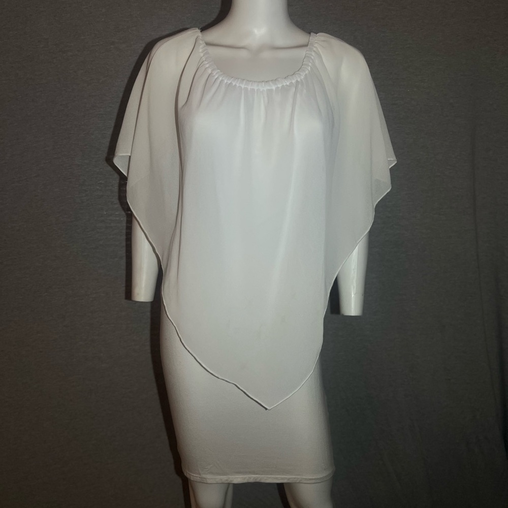 Gabriella Rocha Fitted White XS Sleeveless Shawl Dress